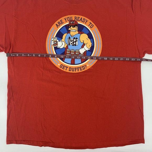 Men's Universal Studios Simpsons Duff‎ Man Short Sleeve T Shirt 2XL Red 2013 - Picture 7 of 8